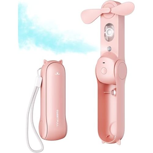 SWEETFULL Misting Fan Portable, Handheld Personal Mister Fans, Small Fan Rechargeable, Mini Spray Water Mist,Kids Women Portable Fans For Travel, Outdoors, Hiking, Camping Home Office (Black)
