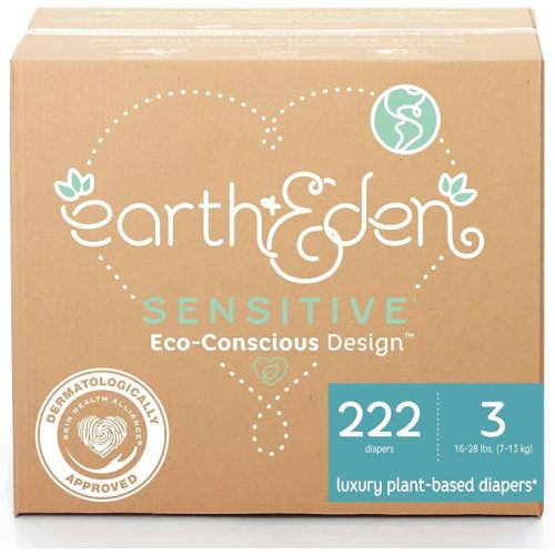 Earth & Eden Sensitive Baby Diapers, Size 3, No Harsh Chemicals, 222 ct
