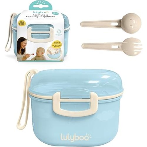 Lulyboo Baby Formula Milk Powder Container - Travel-Friendly, Airtight Storage with Scoop & Spork, Compact BPA-Free, Easy-to-Clean Portable Baby Feeding Accessories (Blue)