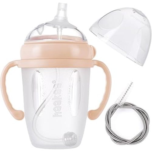 haakaa Weighted Straw Cup Sippy Cup for 6+ Month Old, Silicone Baby Straw Cup Water Cup Training Cup with Straw Brush, 8oz/250ml, Peach
