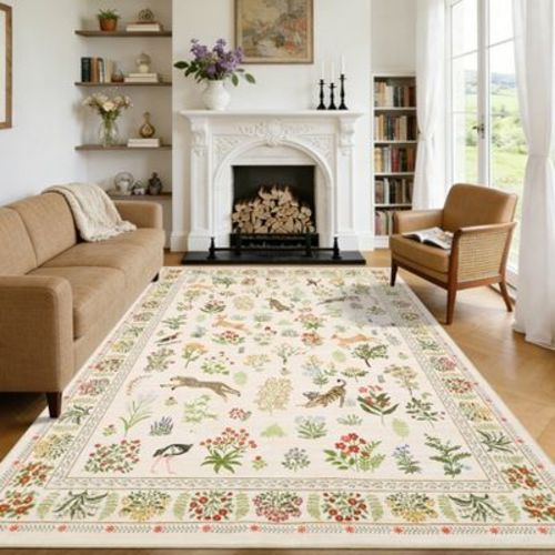 8'x10'Jungle Animal Print Area Rug Large Machine Washable Non Slip Stain Resistant Ultra Thin Indoor Carpet for Dining Room Home Office