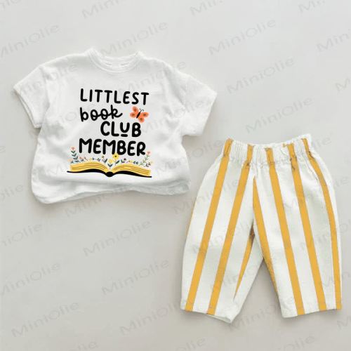 LITTLEST BOOK CLUB MEMBER Baby White&Yellow Vertical Striped 2-piece Set