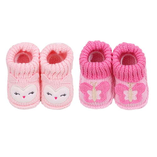 Newborn Knit Booties Soft Baby Sock Boots for Infant Boys Girls First Walkers 2 Pairs, 0-3 Months