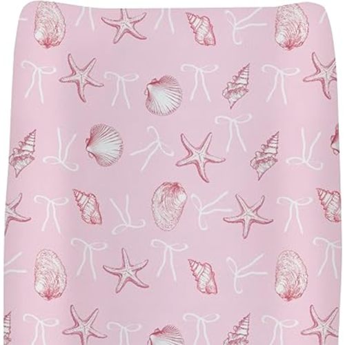 Summer Conches Bows Sea Baby Changing Pad Covers for Boys Girls Pink Ocean Seashells Beach Fitted Change Table Cover Mats Boho Nautical Marine Soft Diaper Change Table Sheets 32''×16''
