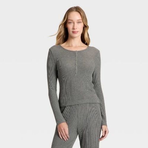 Women's Cozy Ribbed Long Sleeve Henley Pullover - Auden™ Dark Gray M