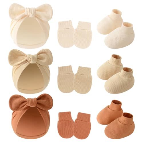 3piece Newborn Hats Mittens Socks Set Baby Boy Cotton Beanies Infant Hospital Hat Toddler Girl Mitten