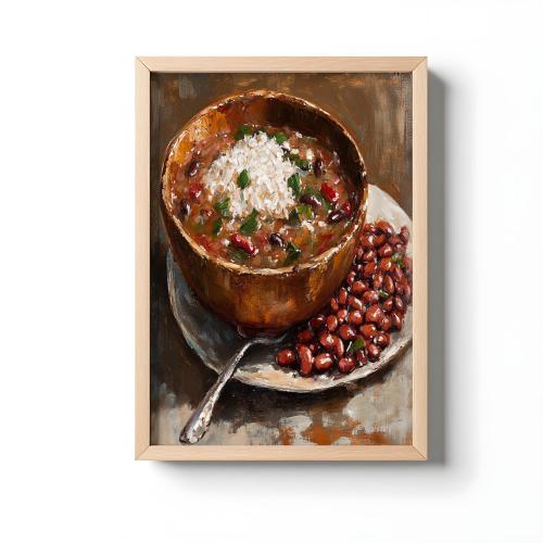 Cajun Gumbo & Red Beans and Rice Print: Rustic Louisiana Kitchen Art