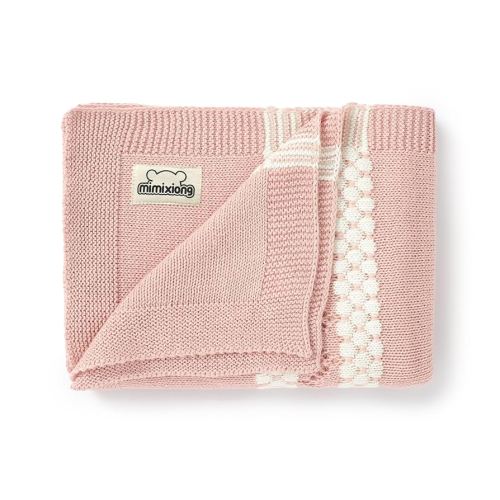 mimixiong Coton Baby Blanket Knitted Receiving Baby Blankets for Newborns Boy Girl Light Pink 40x30 Inch