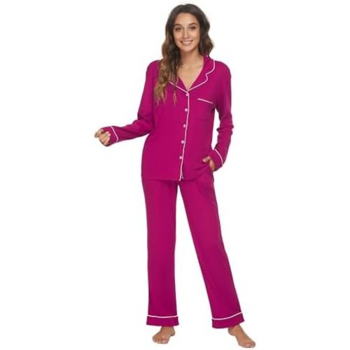 HEARTNICE Womens Pajama Set, Soft Long Sleeve Pajamas & Long Pants with Pockets, Warm Button-up Sleepwear Lounge Pjs