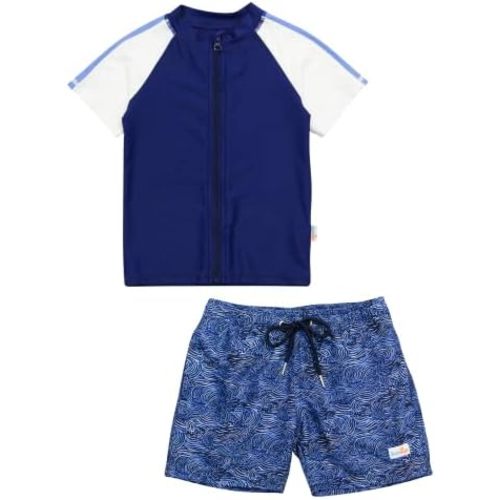 SwimZip Boys' Short Sleeve Rash Guard & Swim Shorts Set - UPF 50+ Sun Protection