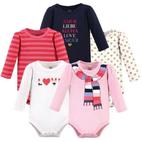 Little Treasure Baby Girl Cotton Long-Sleeve Bodysuits 5pk, Cozy Scarf, 3-6 Months