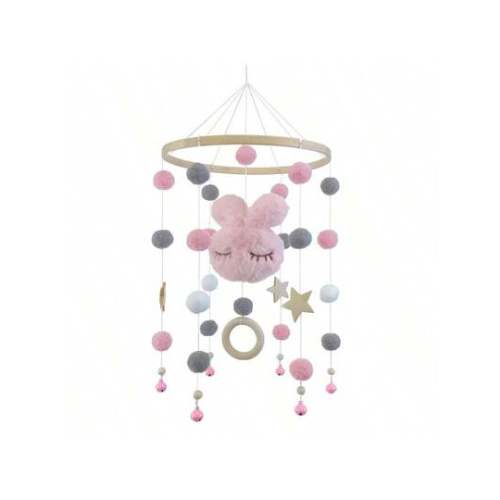 Rabbit Ear & Pentagram Carved Bamboo Wind Chime, Nursery Decorbaby Shower Family Decorations Gifts