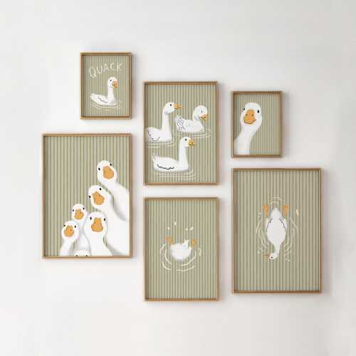 Sage Green Stripes Goose Printable Wall Art – Cute Farmhouse Goose Decor, Nursery Artwork, Vintage-Inspired Instant Download, Cottage Prints
