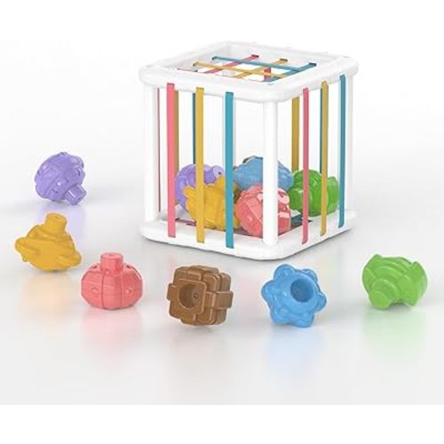 Montessori Shape Sorter Toy for Toddlers, Sensory Learning Cube with 6 Soft Blocks, Baby Developmental Toy for Fine Motor Skills, Gift for 12-36 Months Boys & Girls