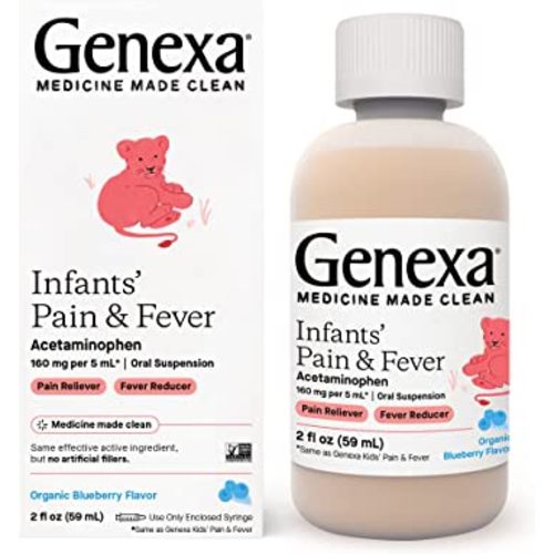Genexa Infants’ Acetaminophen Oral Suspension | for Babies | Temporarily Relieves Pain and Fever Symptoms | 160 mg per 5 mL | Organic Blueberry Flavor | 2 Fluid Ounces