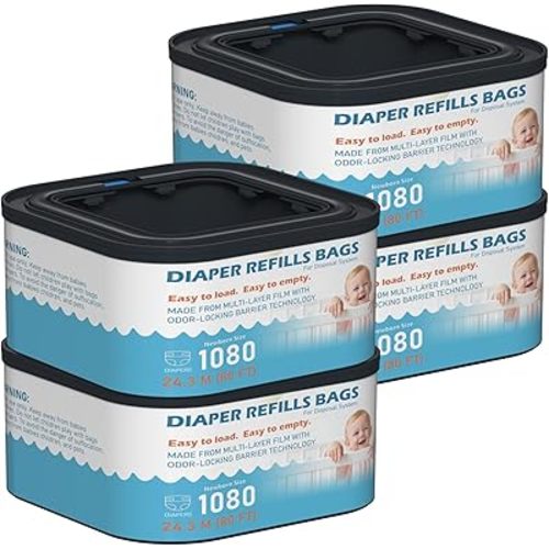 Jumbo+ Square Refills Disposal Bags Refill Compatible with Diaper Genie Classic, Compact and Select Pails, Hold Up to 1080 Newborn-Sized Diapers Per Refill, 4 Pack