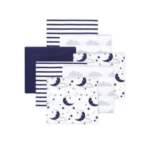 Little Treasure Hudson Baby Cotton Poly Flannel Receiving Blankets Multipack, Blue Moon, 30x30 inches