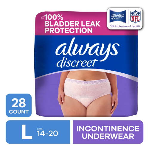 Always Discreet Adult Incontinence Underwear for Women & Postpartum Underwear, L, up to 100% Bladder Leak Protection, 28 Count HSA/FSA Eligible