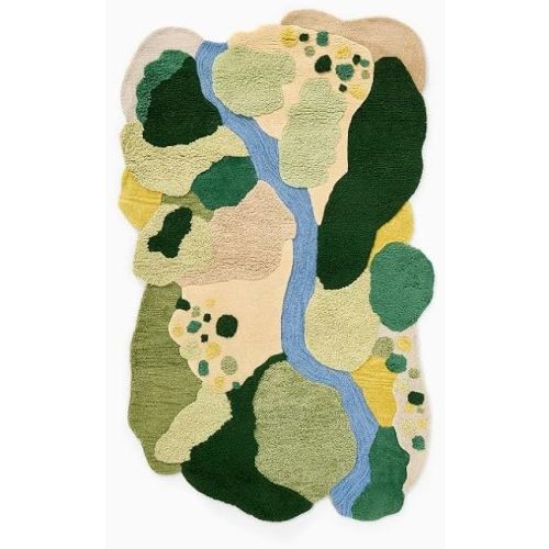 Hand Tufted Wool Area Rug 3x5 Ft – Kids Nursery Playroom Rug – National Geographic Topo Landscape Educational Nature Map Carpet