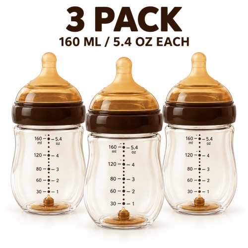 PPSU Baby Bottles, 3 Pack, 8.1 oz or 5.4 oz Wide Neck Feeding Bottles with Handles and Silicone Nipples