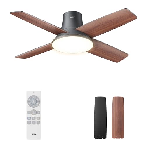 Dreo Ceiling Fans with Lights and Remote, 44 Inch Low Profile, Black Flush Mount Bedroom Ceiling Fan, Reversible Motor, 5CCT LED, 6-Level Dimmable, 6-Speed, Quiet, Timer, Easy-Install