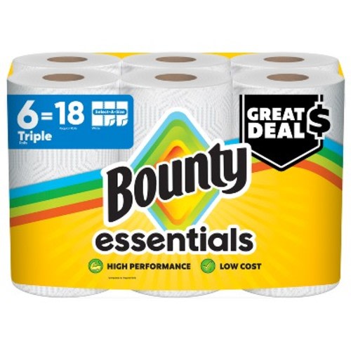 Bounty Essentials Select-A-Size Paper Towels - 6 Triple Rolls - 2-Ply - 162 Sheets