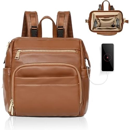 Small Diaper Bag Mini Diaper Bag Backpack Leather Diaper Bag With 12 Pockets Baby Travel Bag,2 Insulated Pockets,USB Charging Port,Stroller Straps,Brown