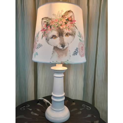 Boho wolf accent/Nursery lamp, Wolf floral baby accent lamp, baby wolf girl bedroom lamp, boho wolf table lamp, baby girl gift, floral lamp