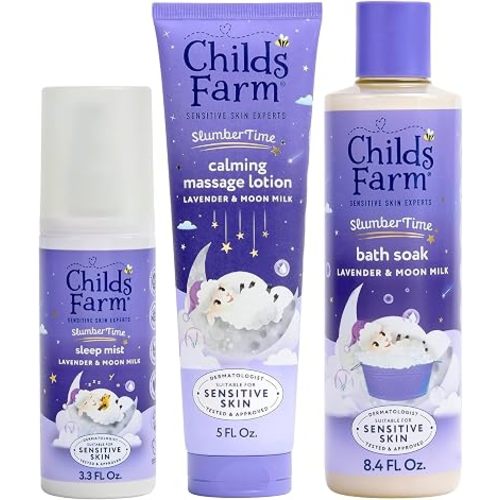 Childs Farm SlumberTime Routine with Lavender & Moon Milk Bath Soak, Calming Massage Lotion and Sleep Mist