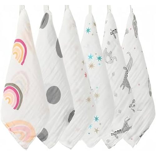norinori Baby Msulin Washcloths Newborn Face Towel - Baby Muslin Burp Cloths 6Pack Soft Absorbent Natural Cotton Wash Towel 10"X10" Baby Bath Towels Wipes Baby Registry as Shower