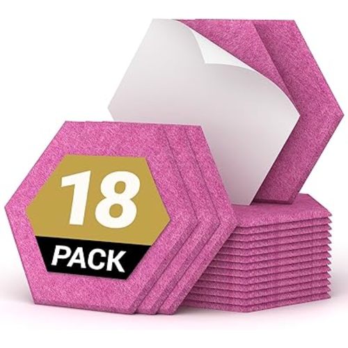18 Pack Hexagon Acoustic Panels, TONOR 12"x 10"x 0.4" High Density Sound Proof Panels for Walls, Sound Deadening Insulation Treatment Foam Panel, Sound Absorbing Padding for Studio, Office, Home Rose
