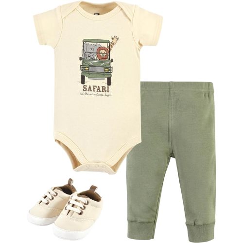 Hudson Baby Unisex Baby Cotton Bodysuit, Pant and Shoe Set