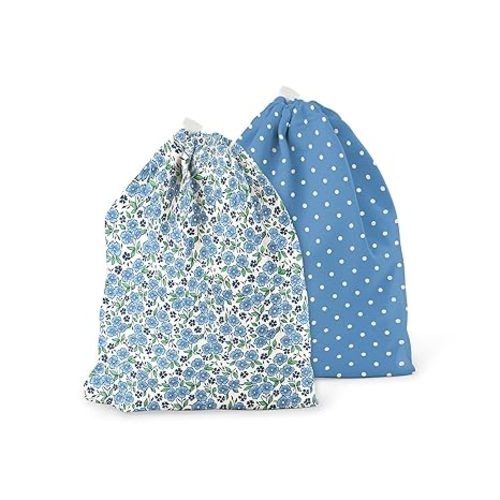 Esembly Ditty Bag Duo - Reusable Waterproof Wet Bags for Cloth Diapers, Swimsuits, Toiletries, and Snacks, Set of 2 - Forget-me-not + Penny Dot