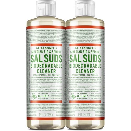 Dr. Bronner's Sal Suds Biodegradable Cleaner (16 Ounce, 2-Pack) – All Purpose Pine Mop Detergent for Floors, Laundry & Dishes, Multi Surface Concentrate, Heavy-Duty Degreaser