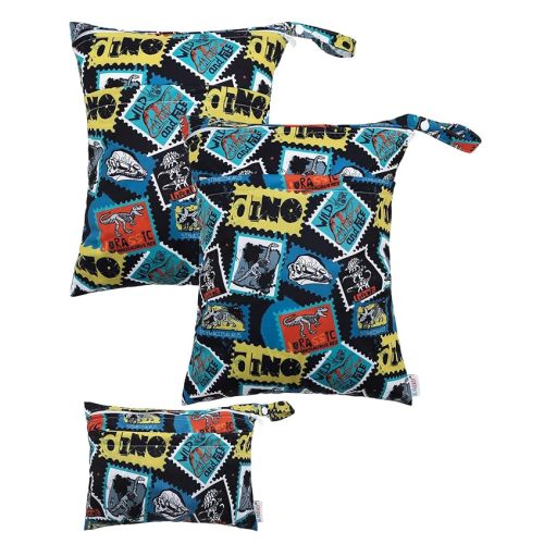 ALVABABY 3 Cloth Diaper Wet Dry Bags Waterproof Reusable with Two Zippered Pockets Travel Beach Pool Daycare Soiled Baby Items Yoga Gym Bag for Swimsuits or Wet Clothes Small medium Large 3L-SML09