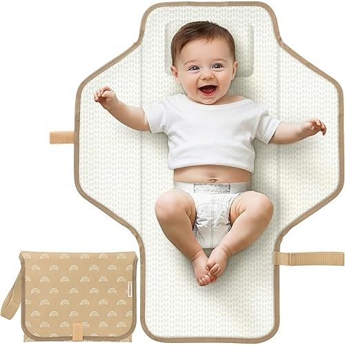 KeaBabies Portable Changing Pad for Baby, Travel – 26 x 21 Wipeable, Waterproof, Foldable Baby Diaper Changing Mat for Diaper Bag, Caddy, Car, Bed, Newborn, Compact Changer Mat Station (Rainbow)