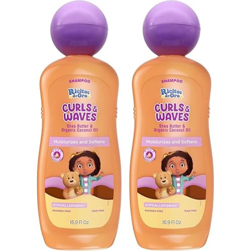 Ricitos de Oro Curls & Waves Shampoo: Defines & Highlights Natural Curls, Moisturizes & Smoothes, Frizz Control, Deep Cleanses Scalp, Baby Shampoo, Ideal for Kids & Toddlers, 16.9 oz, 2-Pack
