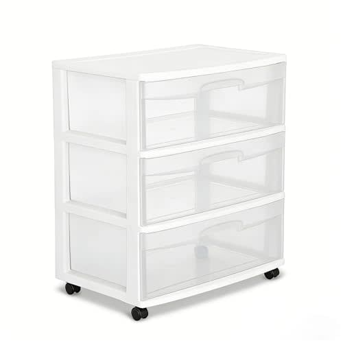 White 3 Drawer Storage Organizer, Plastic Drawers for Clothes, Plastic Storage Cart with Wheels, Versatile Storage for Organizing Clothes, Bathroom, Dorm Room, Kitchen, Office