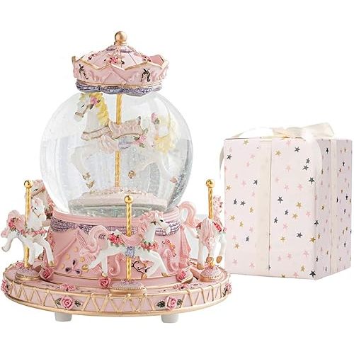 LOVE FOR YOU Gift-Wrapped with Ribbon Musical Snow Globe Carousel Music Box Color Lights Horses Unicorn Decor Gifts for Girls and Daughter Granddaughter Niece Women Kids Christmas Birthday
