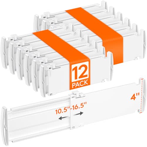 Lifewit 12 Pack 4" High Drawer Dividers, Adjustable Drawer Organizer Clothes | 10.5"-16.5" Expandable White Plastic Separators for Dresser, Kitchen, Cabinet, Nursery, Office, Socks & Underwear Storage