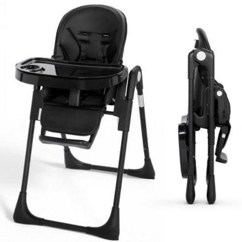 Kinder King Foldable High Chair for Baby, Toddler Eating Chair with Detachable Double Trays, Black