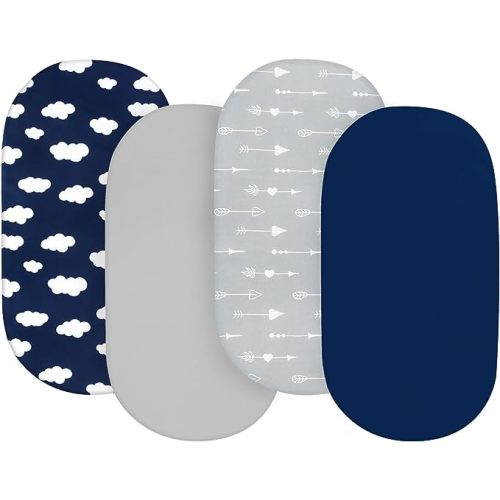 Baby Bassinet Sheets 4 Pack Compatible with 4moms MamaRoo Sleep, Regalo Baby Basics Bassinet and Chicco Close to You 3-in-1 Bedside, Ultra Soft & Skin-Friendly, Washer & Dryer