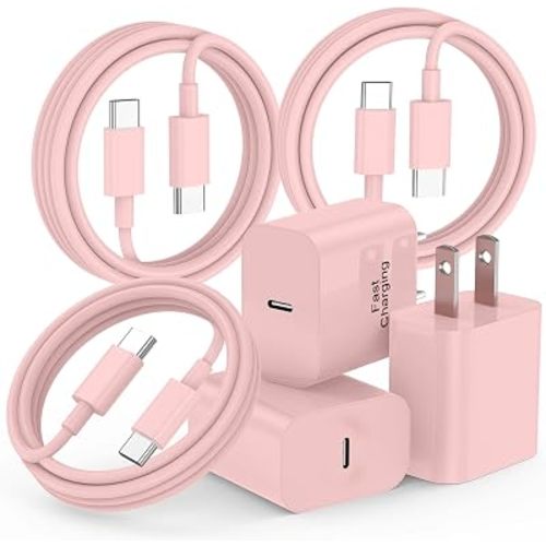 20W iPhone Charger Fast Charging 3-Pack with 6FT USB C to USB Cable, Pink