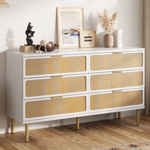 Lark Manor™ Amilio 55.1” W 6-drawer Rattan Dresser With Rubberwood Legs & Reviews | Wayfair
