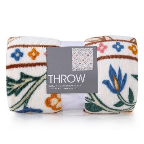 Sweet Railroad Floral Throw Blanket Cream
