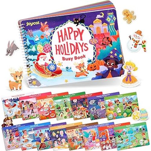 JoyCat Preschool Busy Book for Toddlers 3-5, Dual-Language Learning Activities, Educational Sensory Toys, Autism Learning Materials for Boys & Girls (Holidays)