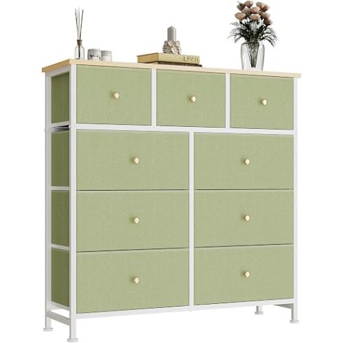 Fabric Dresser for Bedroom with 9 Drawers, Storage Tower