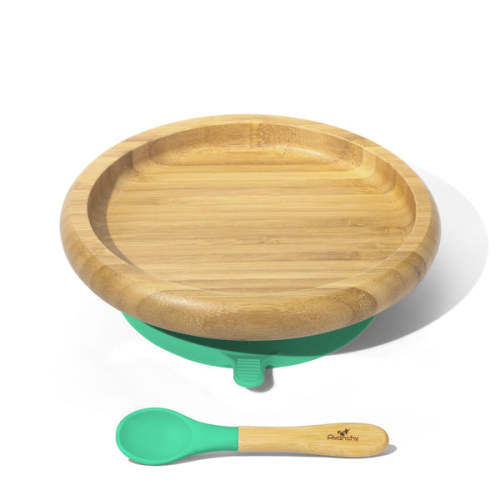 Avanchy | Bamboo Classic Plates, Silicone Suction Open Plate + Spoon