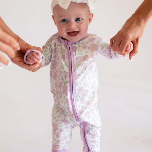 Infant Romper in Purple Flowers