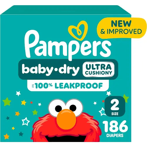 Pampers Diapers - Baby Dry - Size 2, 186 Count, Absorbent Disposable Infant Diaper (Packaging May Vary)